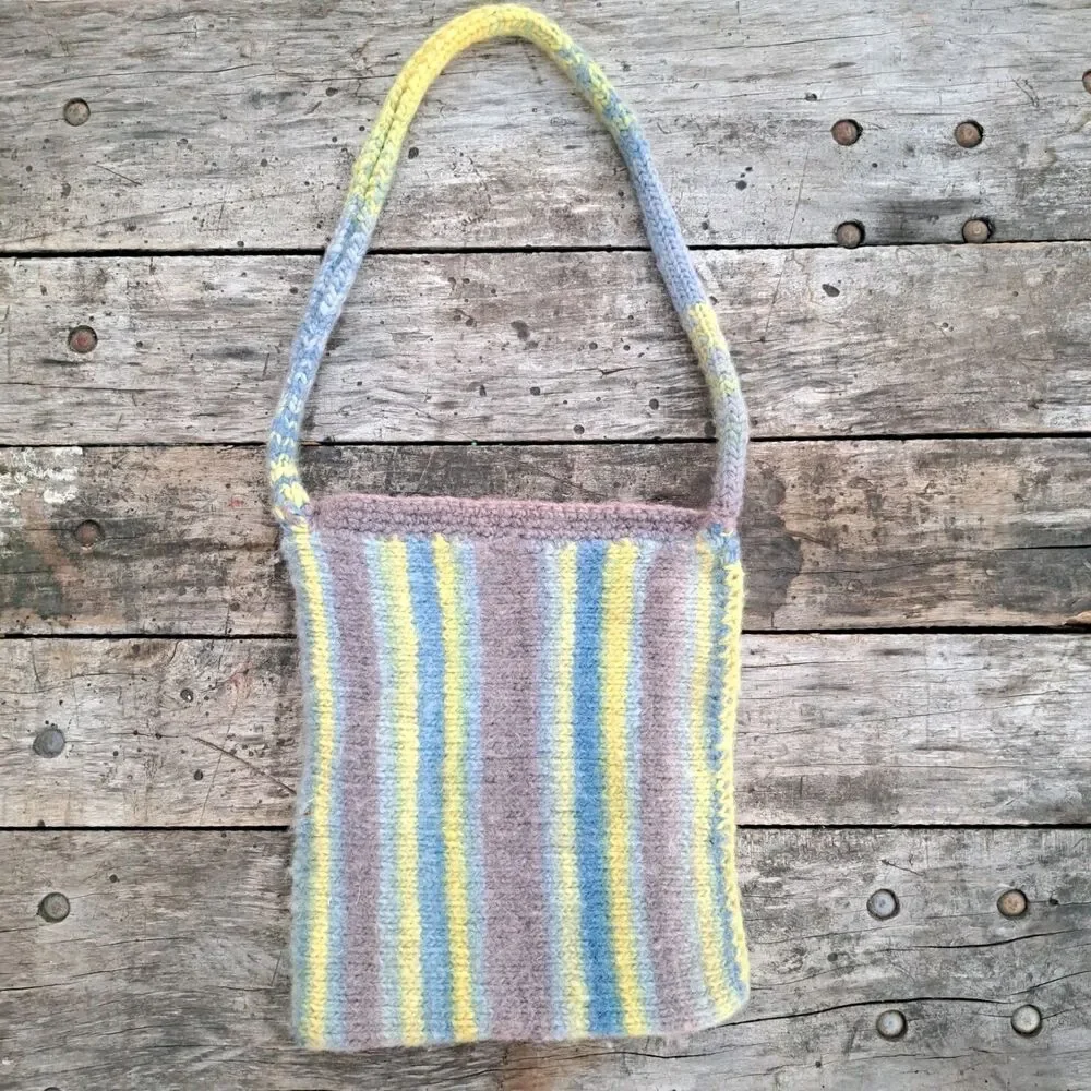 Handmade Crochet Knit Pastel Purple Blue Bag Purse Shoulder Handbag 11 X 13